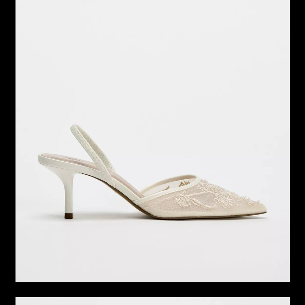 Zara EMBROIDERED MESH SLINGBACKS size 40/ US 9 - Picture 2 of 6